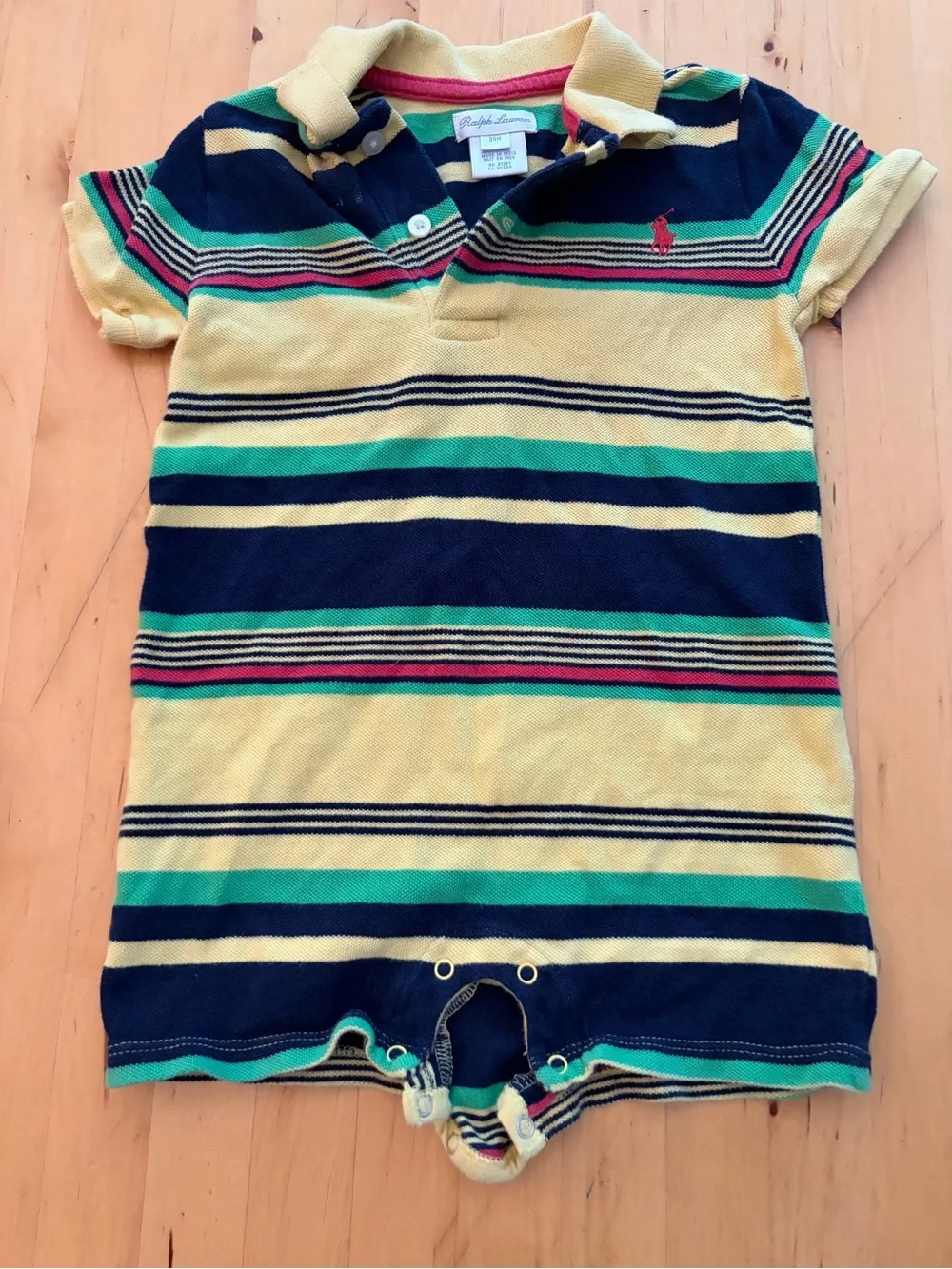 Ralph Lauren Yellow, Navy & Green Striped Polo Romper